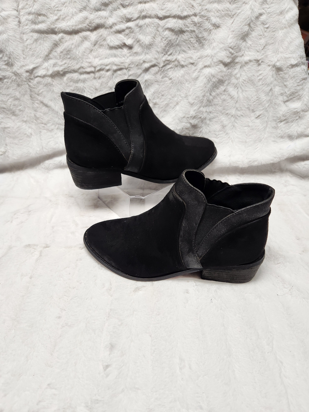 Women's Black Suede Ankle Booties with Low Block Heel